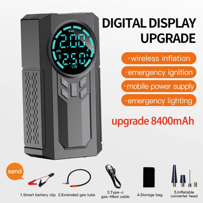 Car Jump Starter Air Pump Power Bank Lighting Portable Air Compressor 4 In 1 Cars Battery Starters Starting Auto Tyre Inflator