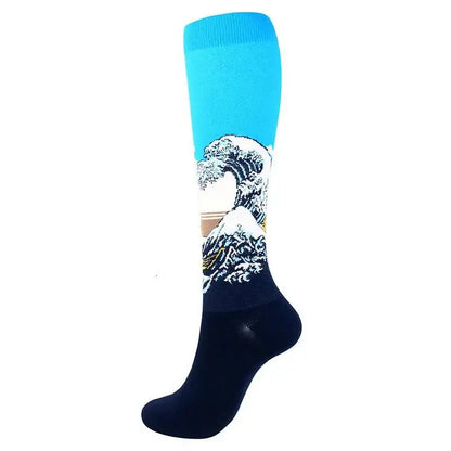 Oil Painting Compression Socks Men Women Mona Lisa Sky Kiss Wave Pearl Pressure Stockings Nylon Compress RunSport Newest