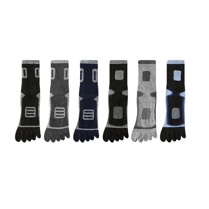 6 Pairs Man High Quality Cotton Sports Running Crew Socks Fleece Toe Socks Men Autumn Winter Warm Five Finger Socks