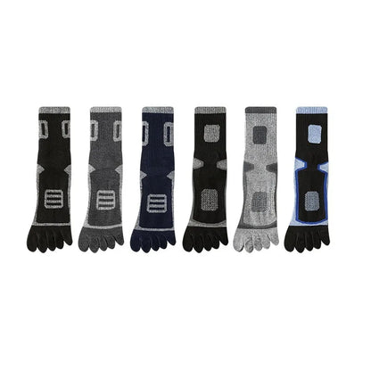 6 Pairs Man High Quality Cotton Sports Running Crew Socks Fleece Toe Socks Men Autumn Winter Warm Five Finger Socks