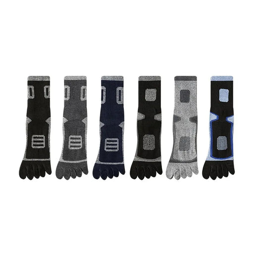 6 Pairs Man High Quality Cotton Sports Running Crew Socks Fleece Toe Socks Men Autumn Winter Warm Five Finger Socks
