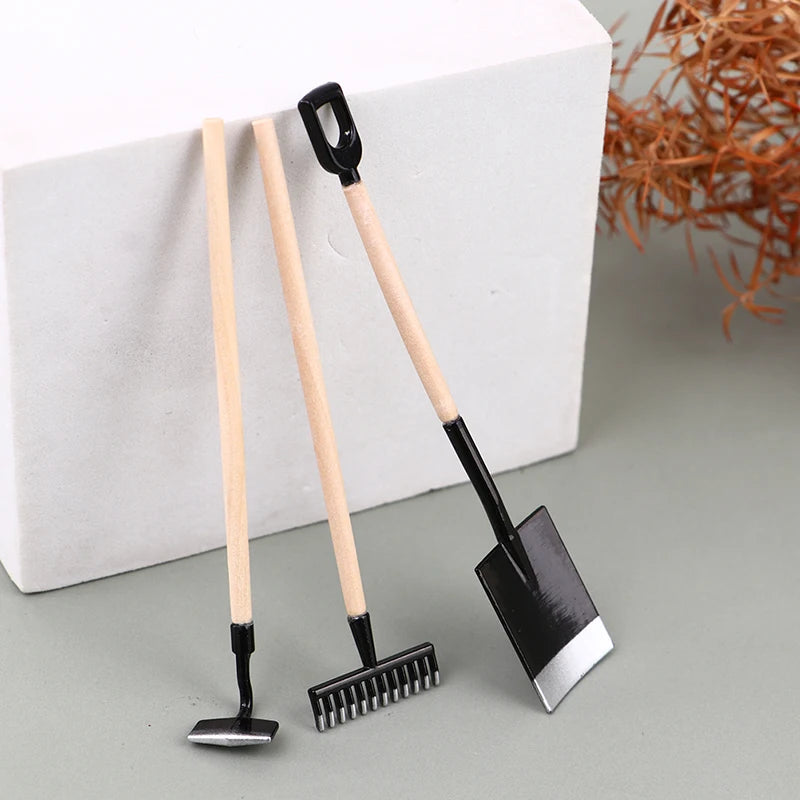 1Set 1:12 Dollhouse Miniature Farm Tool Ax Shovel Pull Cart Broom Boots Watering Can Garden Decor Toy Doll House Accessories