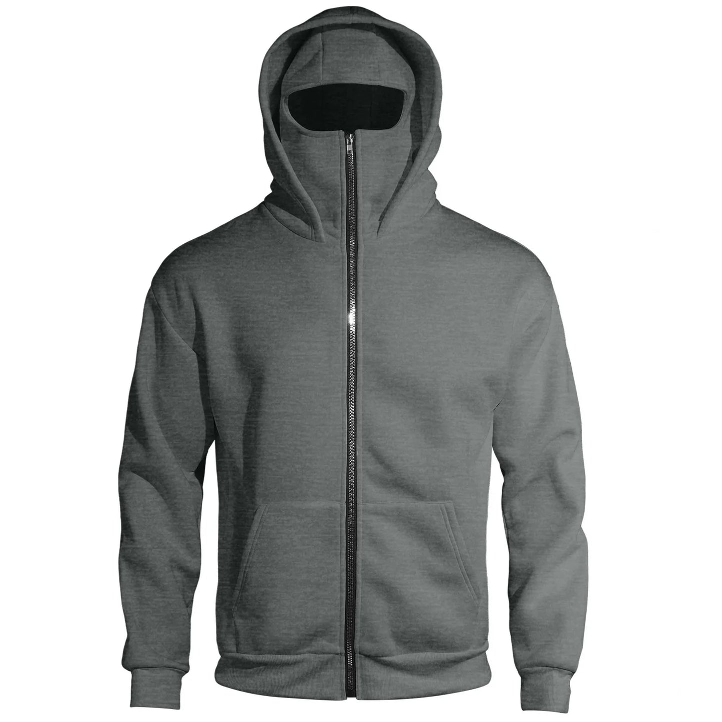 Men's Full Zip Hoodie with Built-in Face Mask Balaclava Techwear Sweatshirt with Crossbody Strap Tactical Streetwear Top