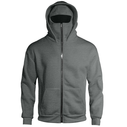 Men's Full Zip Hoodie with Built-in Face Mask Balaclava Techwear Sweatshirt with Crossbody Strap Tactical Streetwear Top