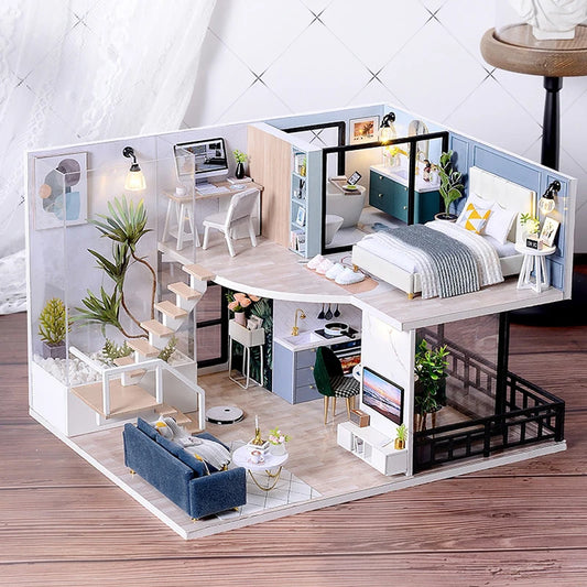 Doll Houses Kits 3D Puzzle Handmade Wooden Mini DollHouse Assembly Building With Furniture Kit Toys For Xmas Birthday Gifts