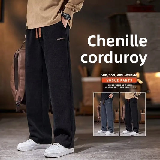 Men's Casual Thickened Fleece Lined Corduroy Straight Leg Loose Fit Autumn Winter Fashionable Brand Pants Leisure Trousers
