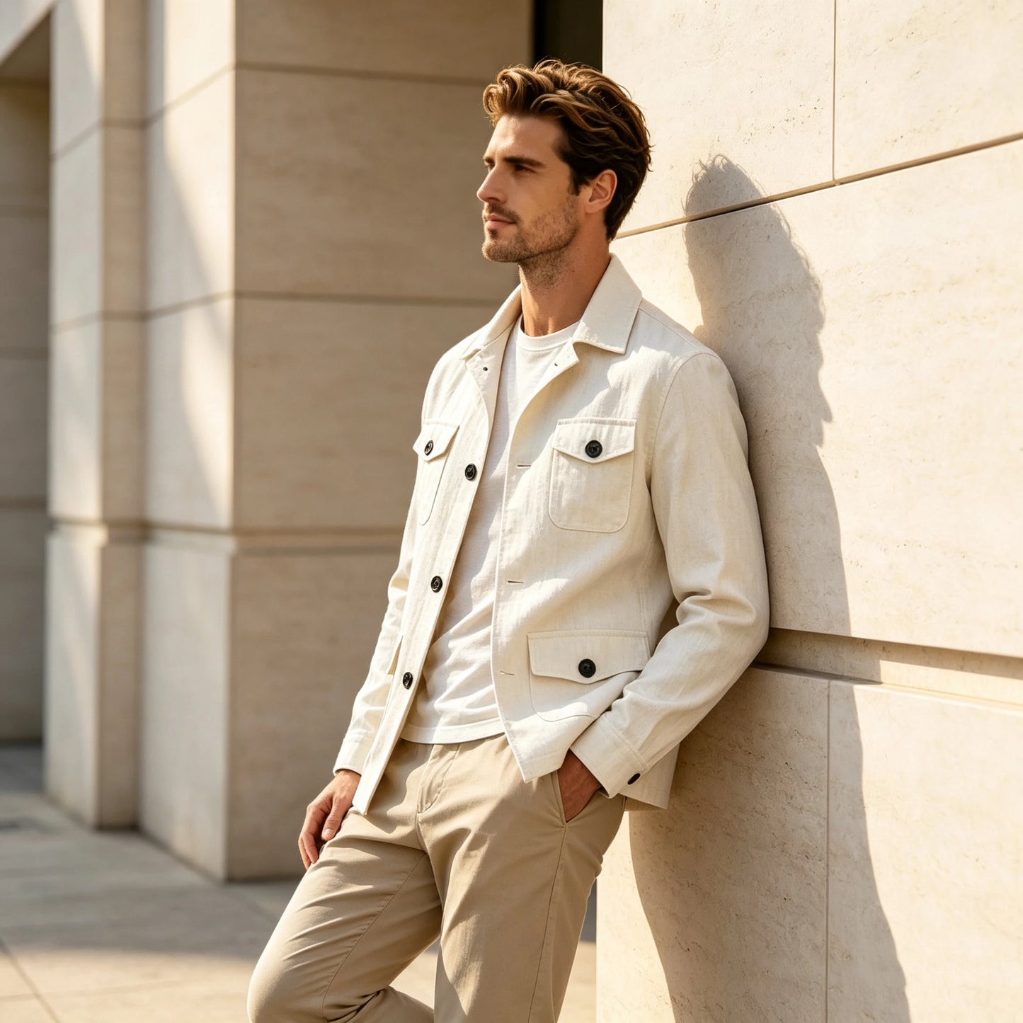 Men's Linen Blend Safari Jacket Retro British Style Multi-Pocket Workwear Coat Business Casual Suit Blazer for Spring Summer