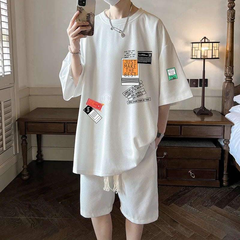Shirts + shorts 2026 summer new style fashion Sportswear Men's Casual Sets Male Fashion T-shirts and shorts full size M-5XL