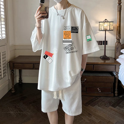 Shirts + shorts 2026 summer new style fashion Sportswear Men's Casual Sets Male Fashion T-shirts and shorts full size M-5XL
