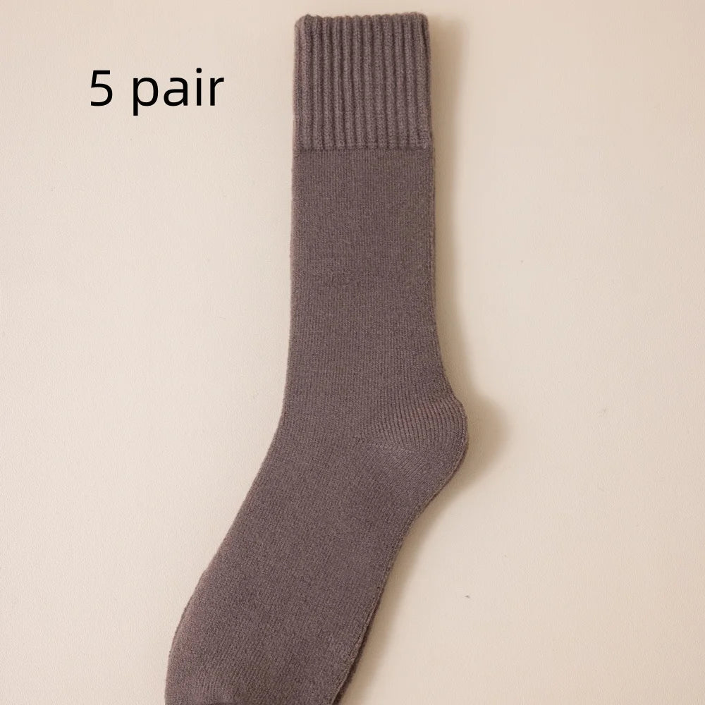 Winter Men's Merino Wool Long Socks Thick Warm Large Size High Quality Harajuku Retro Snow Casual Antifreeze Pure Cashmer 5 Pair