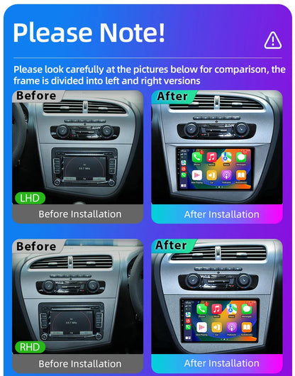 Jundof Car radio For Seat Leon 2 MK2 2005-2012 Carplay Android auto Qualcomm Car stereo Multimedia player 4G Wifi DSP 36EQ RHD