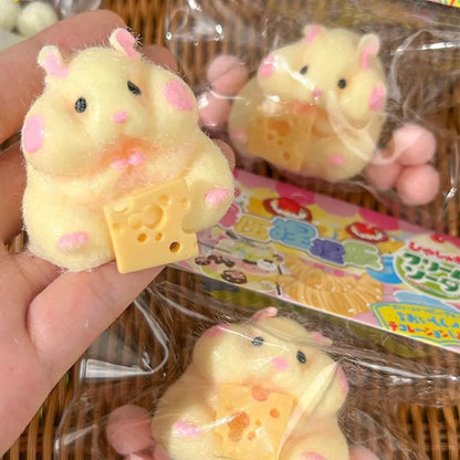 Lovely Hamster Squishy Toy Soft Mochi Squeeze Toy Fuzzy Cute Hamster Handmade Fidget Toy Stress Relief Toy Gift for Kids Adult