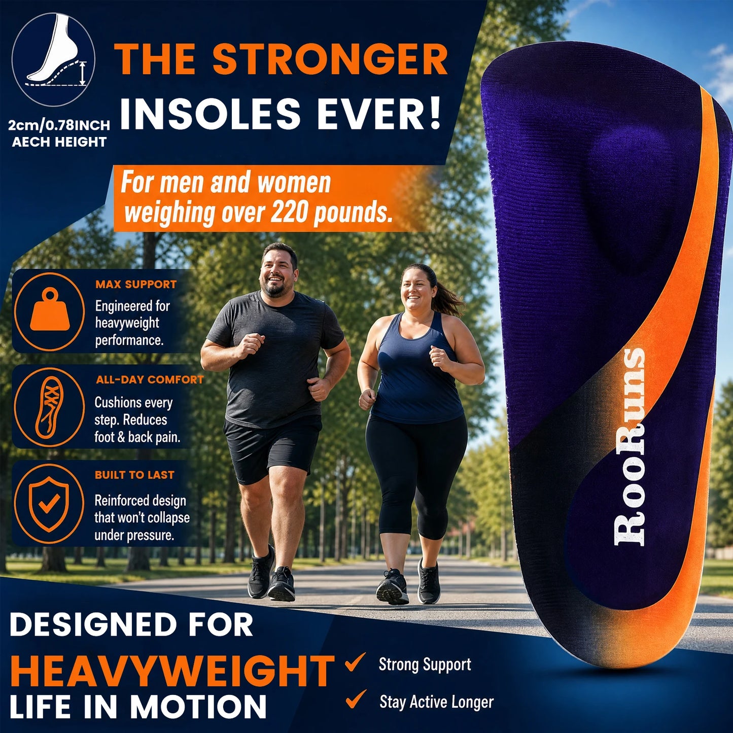 1Pair Orthotic Shoe Insoles with High Arch Support, Shock Absorbing Anti-Fatigue Inserts for Walking Running Standing All Day