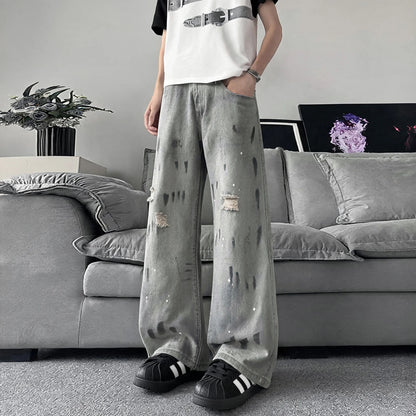 Original Retro Vintage Washed Distressed Men's Jeans American Street Style Casual Trendy Loose Fit Men's Pants Denim Urban