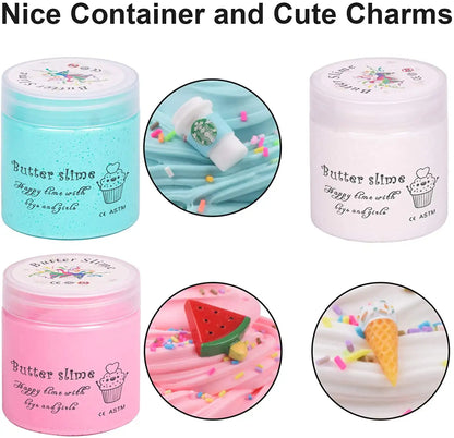 Butter Slime Kit 100ML Super Soft and Non-Stick DIY Fluffy Putty Stress Relief Toys Party Favor Toys For Kids Birthday Gifts