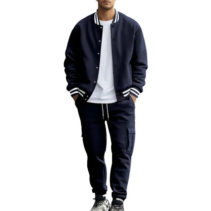 Autumn and winter American stand-up collar baseball jersey trousers fleece casual jacket men's loose sports suit