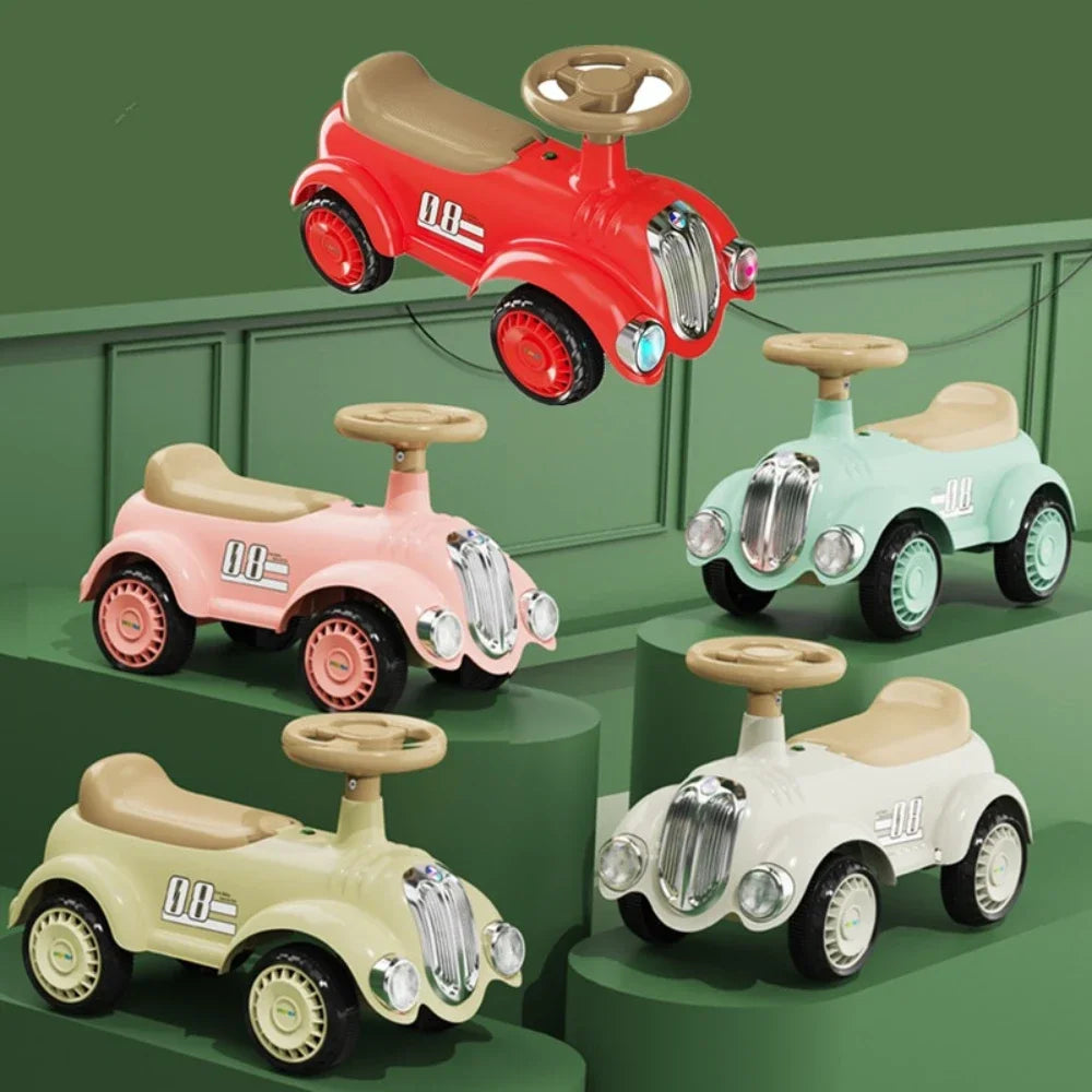 Ride On Car for Toddlers Classic Ride On Train Sliding Car with Sound & Light Under Seat Storage Retro Toys for Kids Boys Girls