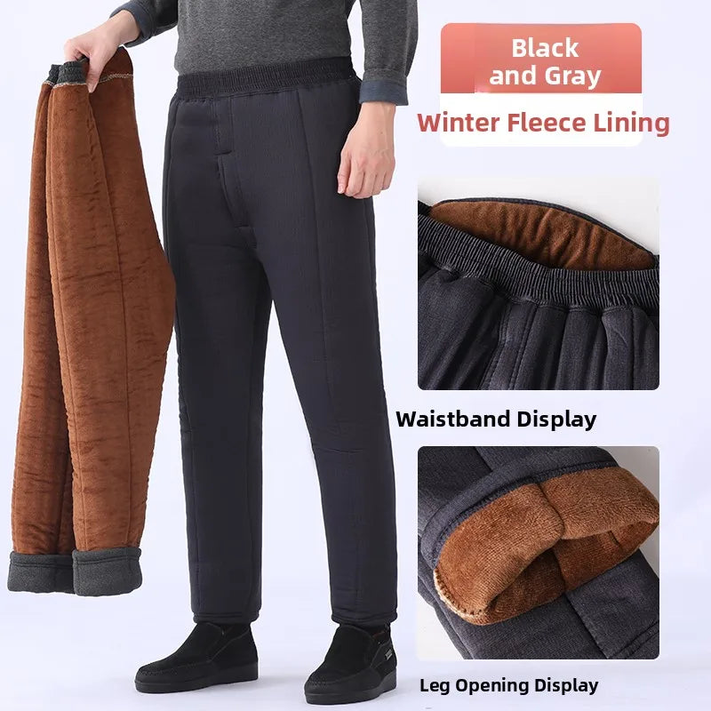 Thickened Camel down Cotton Pants for Men Winter Warm Trousers Elderly Men's Underwear Base Layer Polyester Fiber Casual