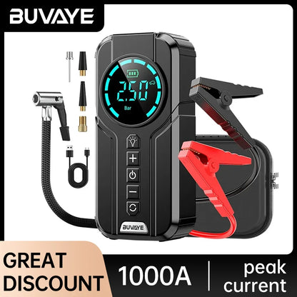 BUVAYE 4 In 1 Car Battery starter power bank,Booster Car Battery Powerbank,150PSI Air Pump 12V Jump Starter