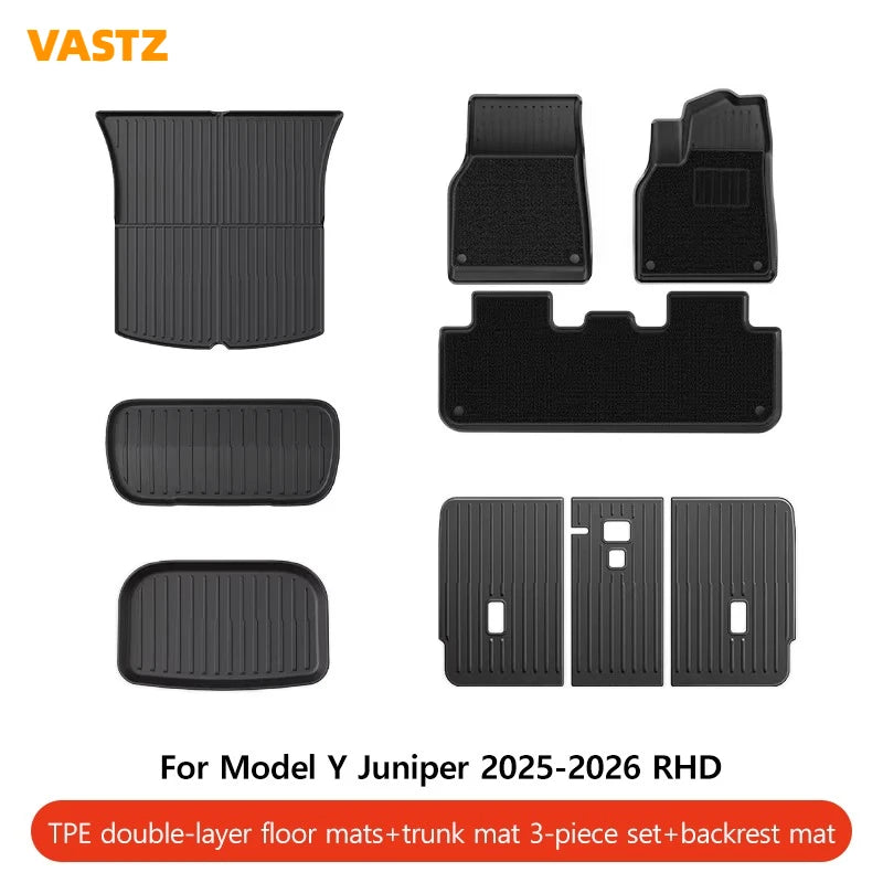 VASTZ TPE Floor Mats for Model Y Juniper 2025 2026 Model 3 Highland 2024-2026 RHD Anti-Slip Trunk Liner for Right Hand Drive Car