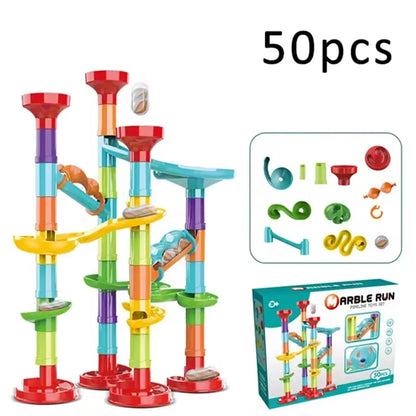 Construction Marble Run Race Track Building DIY Blocks Kids 3D Maze Ball Roll Toys Children Christmas Gift 45/93/113/142pcs Set