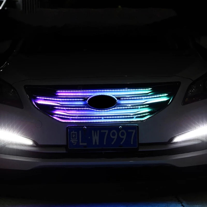 Car decoration with mesh flow lights, scanning through breathing lights, flow lights, turn signals, LED daytime running marquee