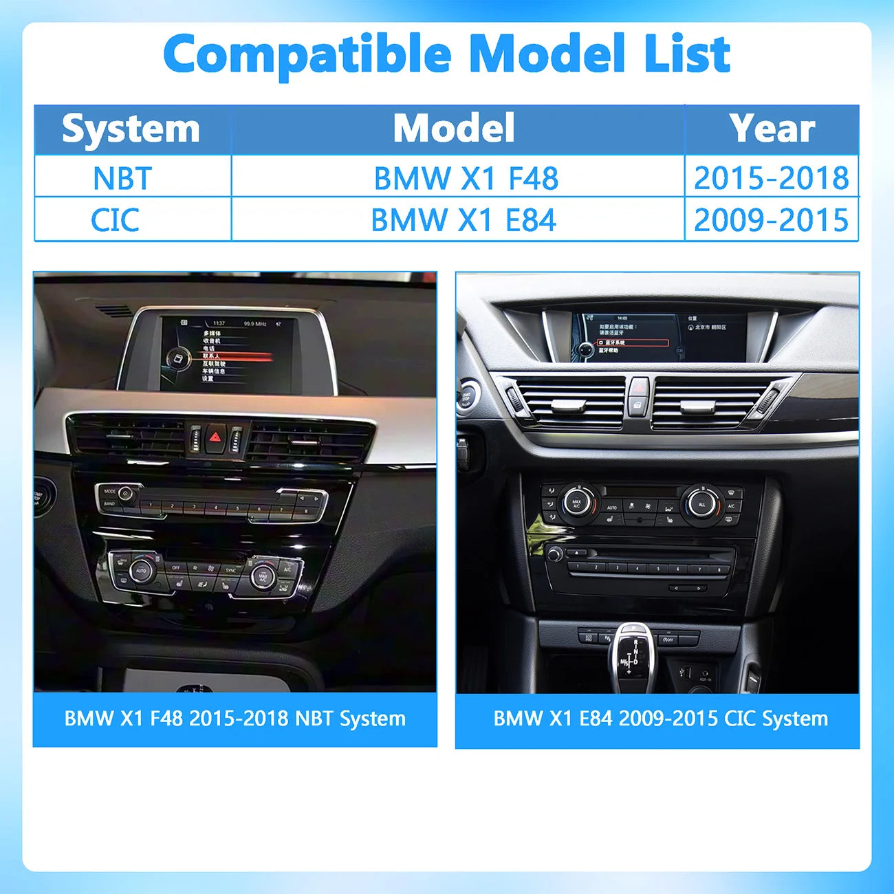 1920*720 Display Multimedia Player For BMW X1 F48 E84 2009-2018 NBT CIC GPS Wireless Carplay Android auto Touch Screen