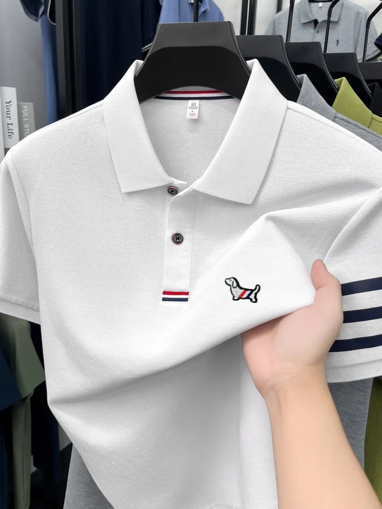 Summer 100% cotton short sleeve polo shirt men designer high-end brand cute dog embroidery Korean casual golf fashion T-shirt
