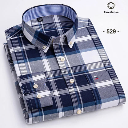 New In Shirt Plus Size 7XL 100% Cotton Oxford Long-Sleeve Shirts for Man Slim Fit Formal Plain Shirt Plaid Office Elegant Clothe