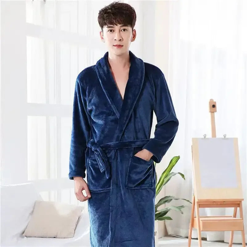Men Adjustable Belt Bathrobe Bathrobe Cozy Winter Bathrobe with Lace Up Design Warm Water Absorbent for Ultimate