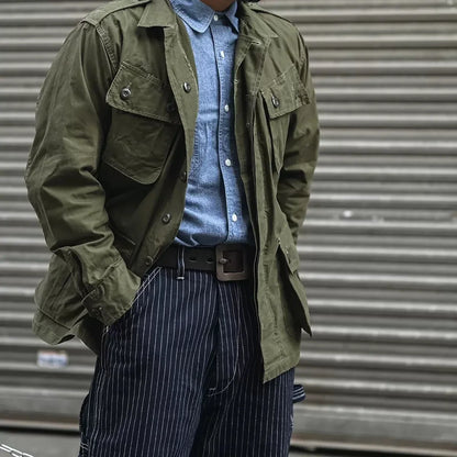Non Stock Classic Chambray Shirt Spring Men's Two-Pocket Workshirt Light Blue
