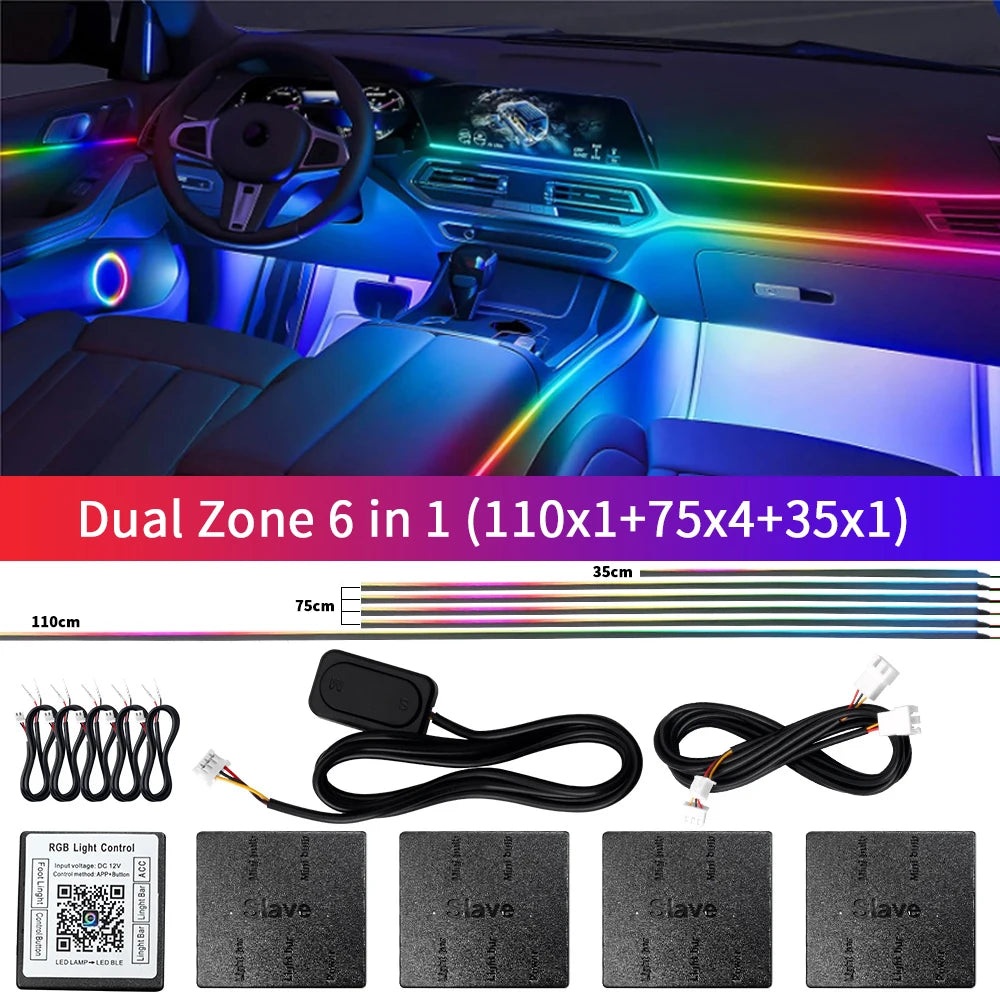 2024 Car Ambient Lights Kits Interior 213 64 Color RGB Symphony Streamer Bluetooth Rainbow Acrylic Strips Atmosphere Lamp By App