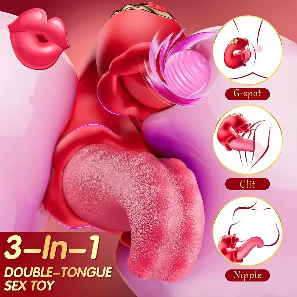 Rose Tongue Vibrator for Women 10 Vibration Modes Licking Nipple Clitoral Stimulator G-spot Massage Dildo Adult Sex Toy