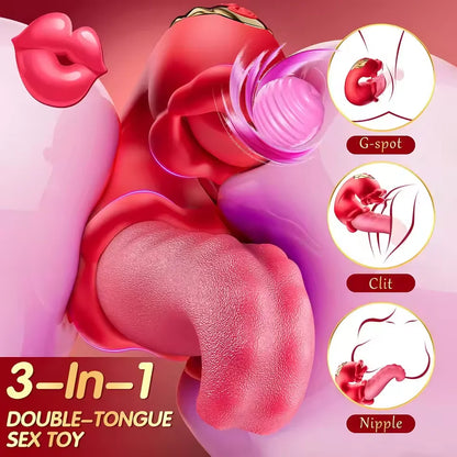 Rose Tongue Vibrator for Women 10 Vibration Modes Licking Nipple Clitoral Stimulator G-spot Massage Dildo Adult Sex Toy