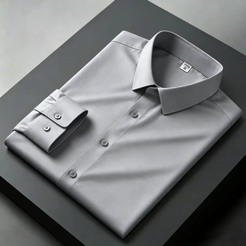 Black shirt men's long sleeved non ironing and wrinkle resistant solid color business casual men's spring shirt size
