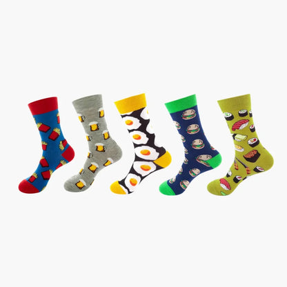 5 Pairs Fruit Print Socks Mid-Calf Funny Food Design Pineapple Watermelon Cotton Socks for Men Women Couple EU 37-45 US 6-12