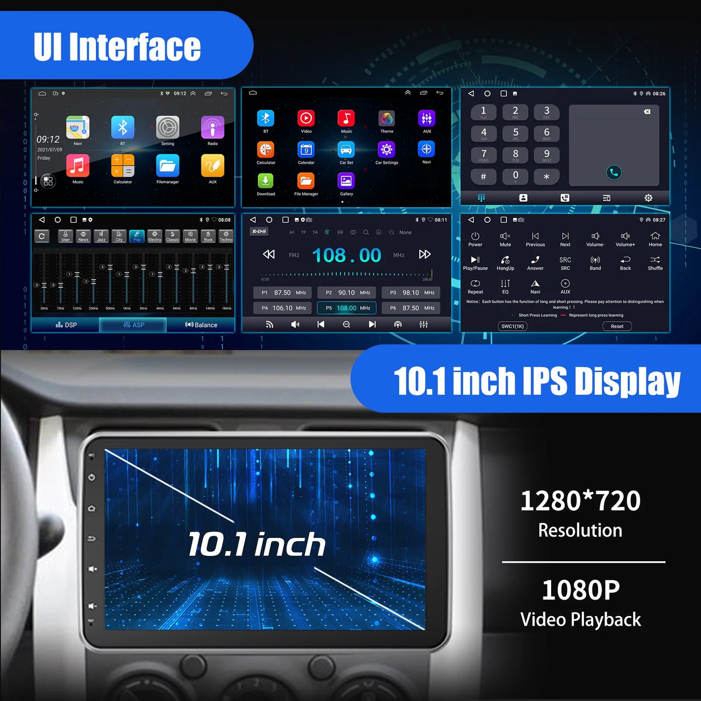 10.1'' 4+64GB 360° Rotatable Single 1DIN Car Stereo Android 14 Carplay WIFI Head Unit FM Radio Bluetooth SWC GPS Navi+DVR&Camera