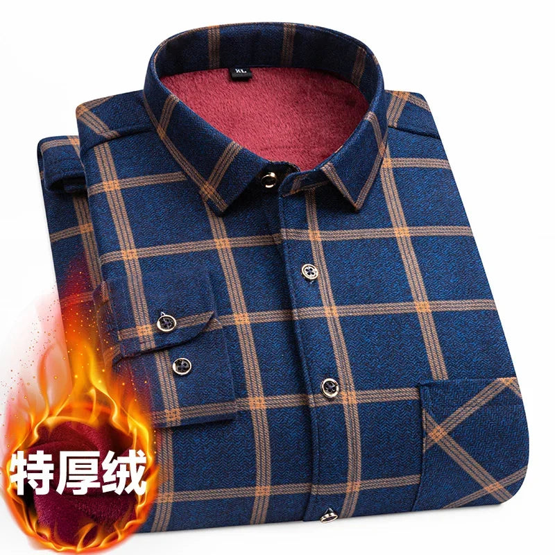 Plaid Shirts For Men Cotton Flannel Warm Winter Long Sleeve Button Plus Size Business Dress Smart Shirt Casual Easy Care Clothes