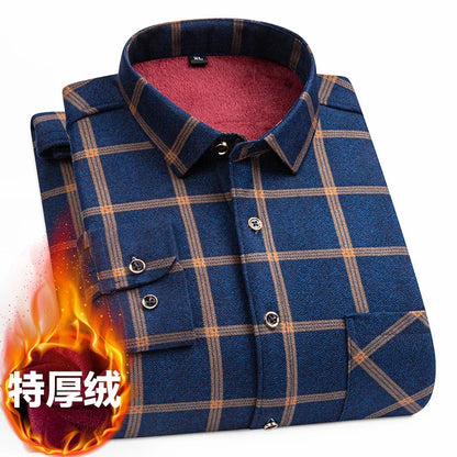 Plaid Shirts For Men Cotton Flannel Warm Winter Long Sleeve Button Plus Size Business Dress Smart Shirt Casual Easy Care Clothes