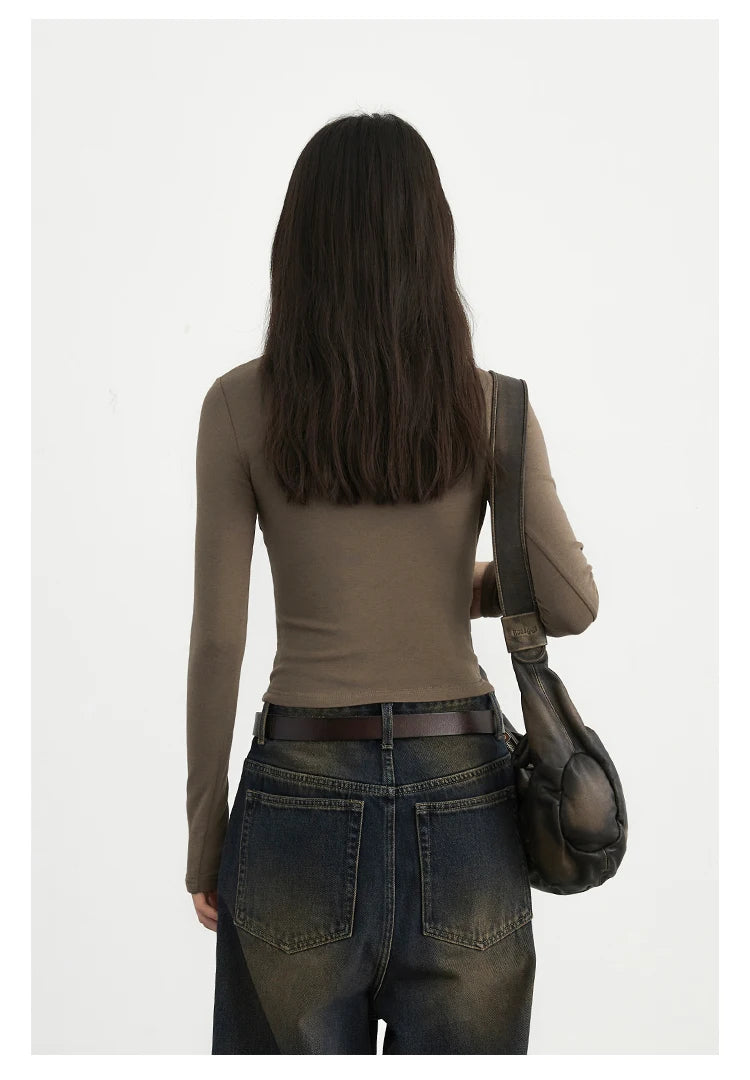 CHIC VEN Women T-Shirts Solid New Basic Heating Cashmere Round Neck Woman Tees Slim Fit Female Tops Spring Autumn 2024