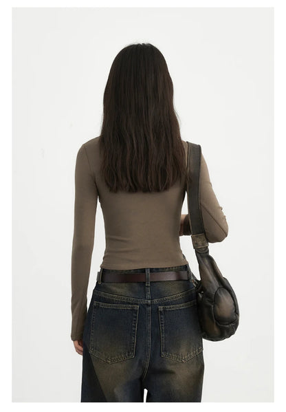 CHIC VEN Women T-Shirts Solid New Basic Heating Cashmere Round Neck Woman Tees Slim Fit Female Tops Spring Autumn 2024