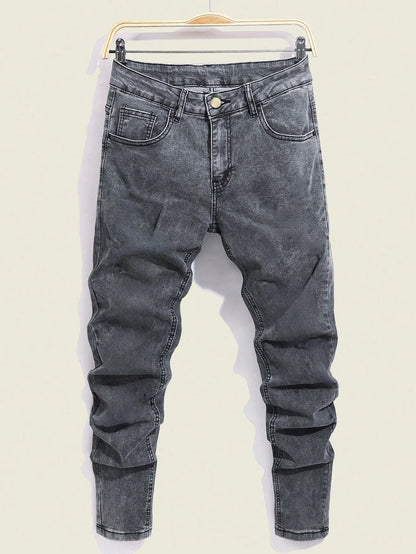Modern Gray Men's Slim Jeans For Man Original Y2K Drip Fashion Denim Pants No accessories or belts included
