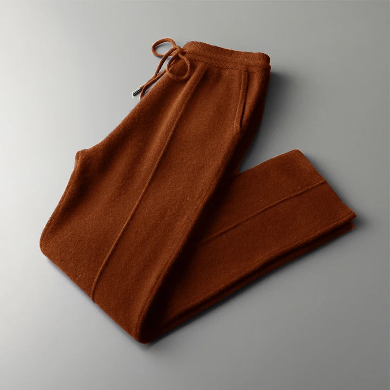 Men Wool Pants Autumn Winter 100%Merino Wool Thick Warm Smart Casual Trousers Knitwear Elasticity Waist Basic Sport Pants ﻿