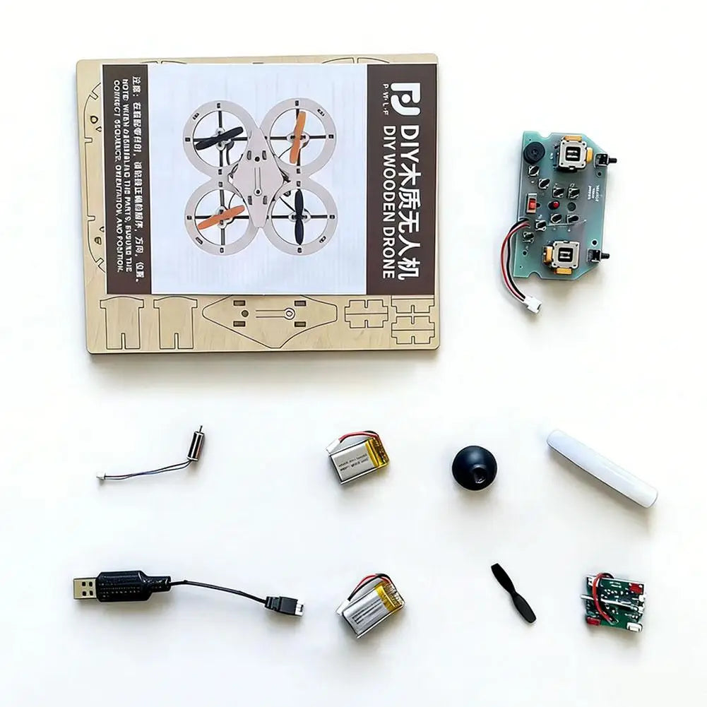 DIY Wooden RC Drone Quadcopters Building Kit - STEM Educational Science Experiment Aircraft Model Gift for Kids Students