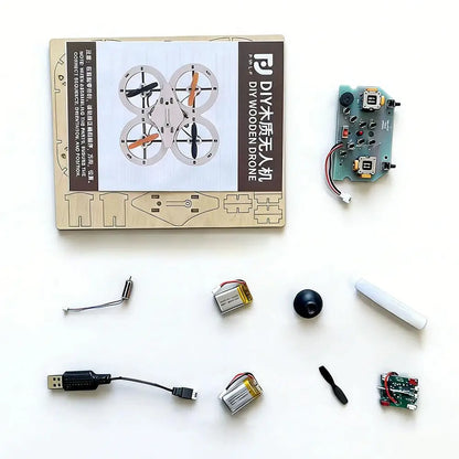 DIY Wooden RC Drone Quadcopters Building Kit - STEM Educational Science Experiment Aircraft Model Gift for Kids Students