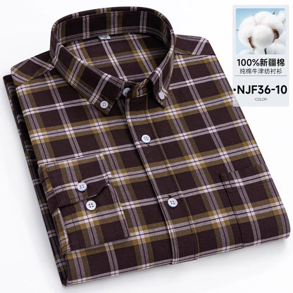 New in Tops Pure Cotton Oxford Plaid Striped Shirts For Men Long Sleeve Classic Business Formal Slim Fit Casual Designer Clothes