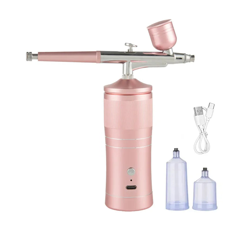 Rechargeable Airbrush Compressor Kit Air Brush Sprayer Gun Water Oxygen Deep Hydrating Machine for Nail Art Tattoo Cake Makeup