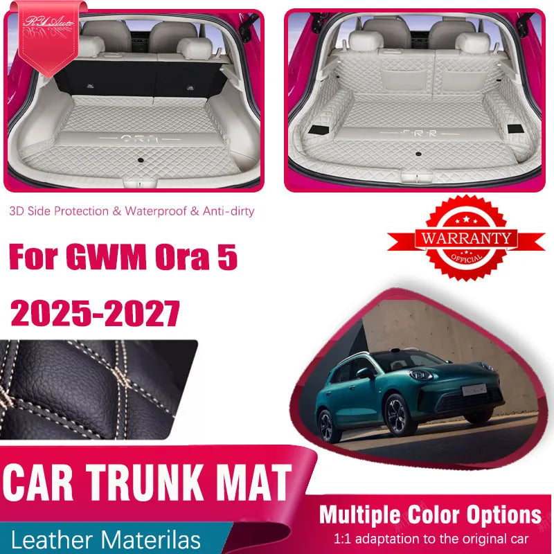 Leather Car Rear Trunk Mats For GWM Ora 5 2025 2026 2027 5seat Anti-dusty Storage Back Cargo Cover Interior Pad Auto Accessories