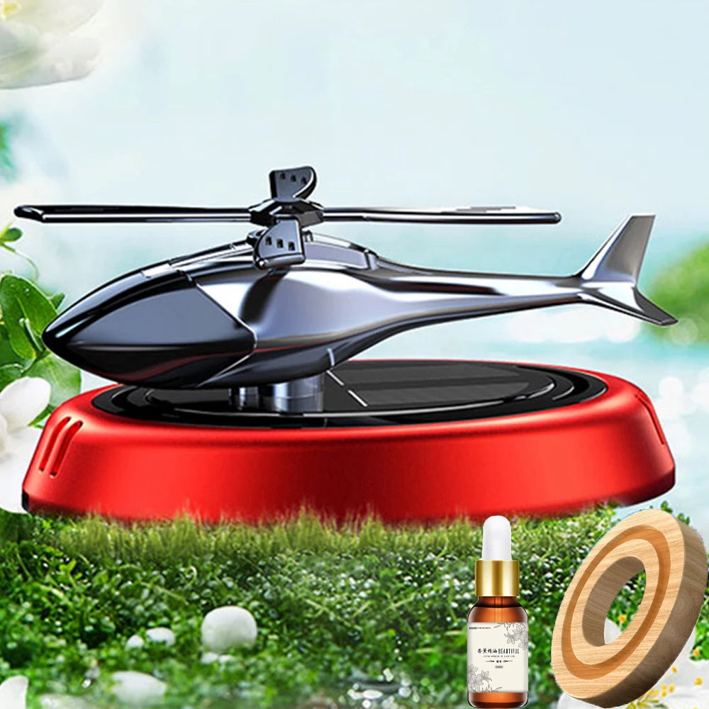 Solar Rotating Helicopter Aromatherapy Car Air Freshener Alloy + Abs Wooden Aromatherapy Machine Car Aromatherapy Aircraft