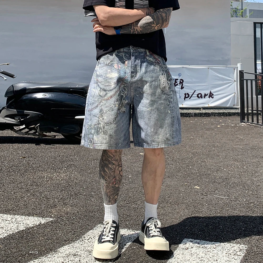 High Street Men Cargo Jeans Shorts Summer Casual Multiple Pockets Loose Shorts Hip Hop Harajuku Denim Short Pants Y2K Clothing